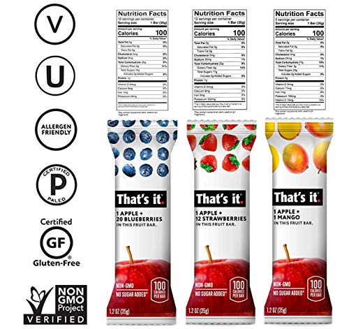 That's it. Apple + Variety 100% Natural Real Fruit Bar, Best High Fiber Vegan, Gluten Free Healthy Snack, Paleo for Children & Adults, Non GMO No Added Sugar, No Preservatives Energy Food (12 Pack)