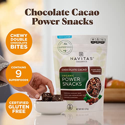Navitas Organics Superfood Power Snacks, Chocolate Cacao, 8 oz. Bag, 11 Servings — Organic, Non-GMO, Gluten-Free