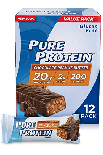 Pure Protein Bars, High Protein, Nutritious Snacks to Support Energy, Low Sugar, Gluten Free, Chocolate Peanut Butter, 1.76oz, 12 Count (Pack of 1)